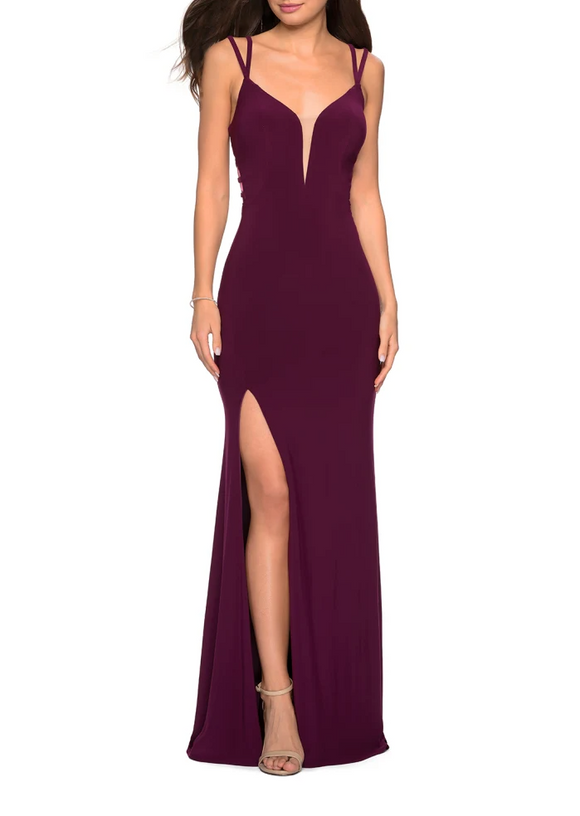 4 - la femme deep berry plunging jersey gown