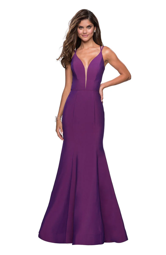 10 - la femme purple strappy back mermaid gown