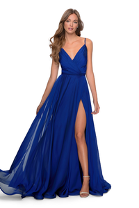 12 - la femme royal blue wrapped bodice gown