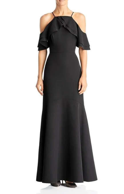 laundry by shelli segal black cold shoulder gown