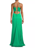 8 - liv foster green textured satin lace up gown