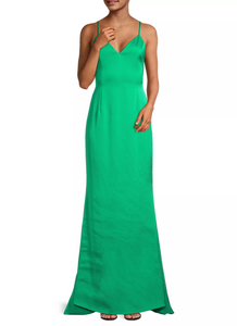 8 - liv foster green textured satin lace up gown