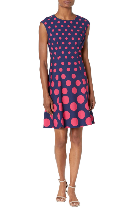 12 - london times navy & pink polka dot dress