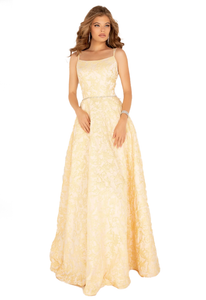 8 - lucci lu yellow jacquard ball gown