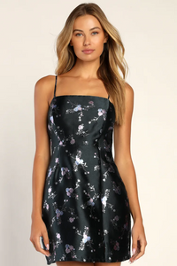 M - lulus navy floral jacquard mini dress