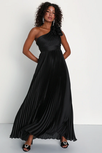 XS - lulus black one shoulder accordian pleated dress