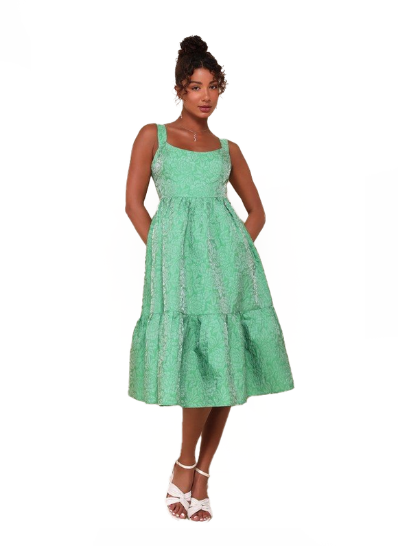 M - lulus green textured babydoll midi dress