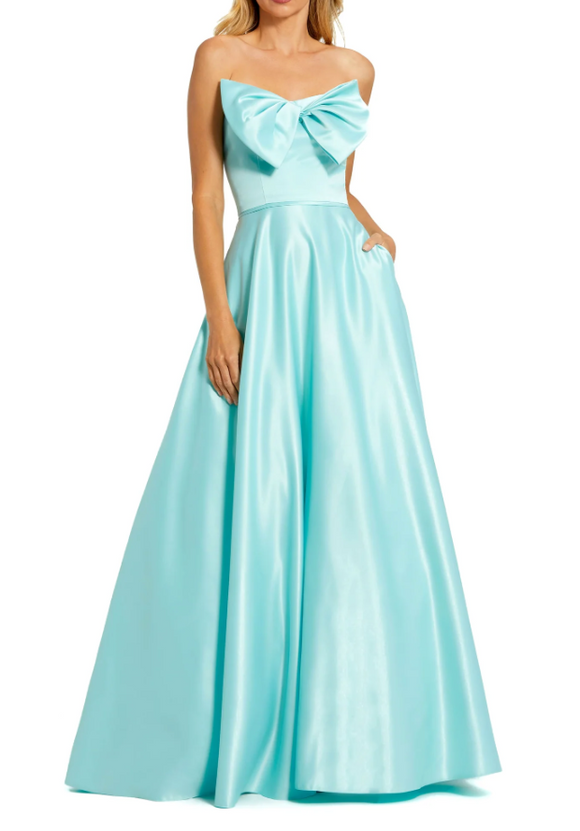 4 - mac duggal aqua satin ball gown with bow