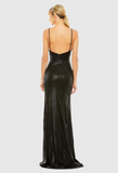 8 - mac duggal black metallic faux wrap gown