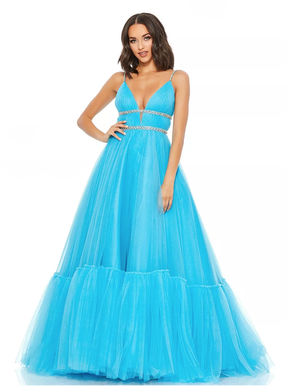 8 - mac duggal turquoise blue tulle ball gown