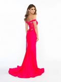 10 - madison james watermelon off the shoulder lace up fitted gown