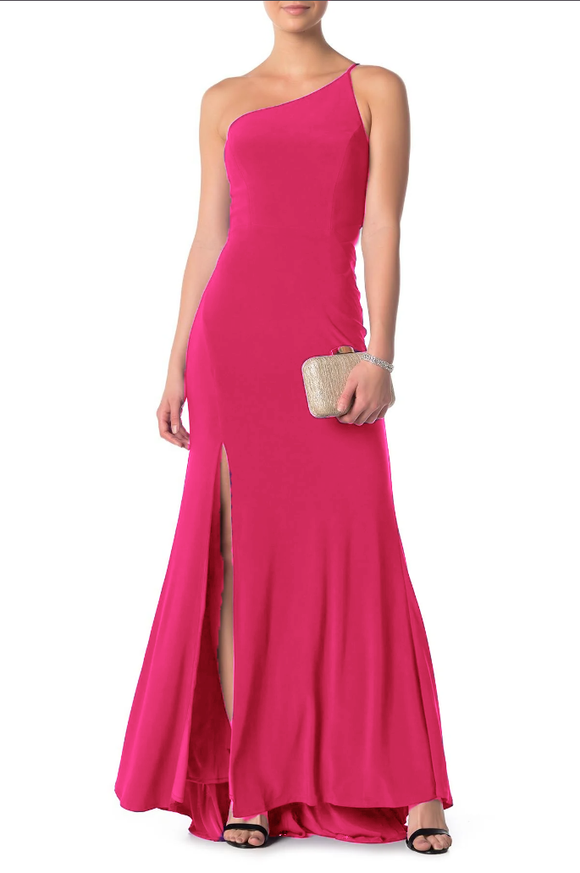 M - maniju hot pink one shoulder gown