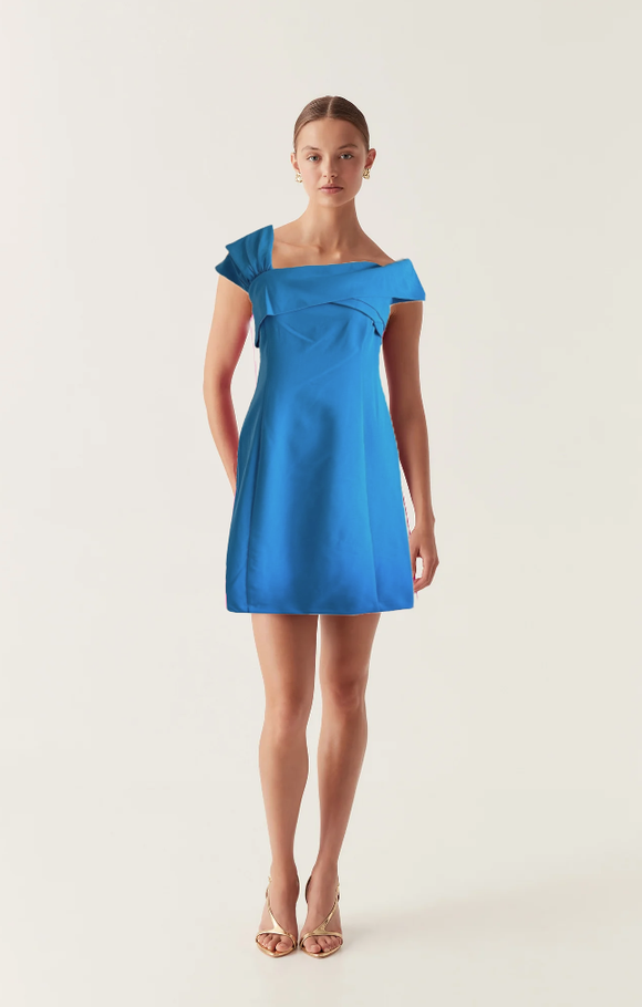 10 - marina aqua blue one shoulder ruffle dress