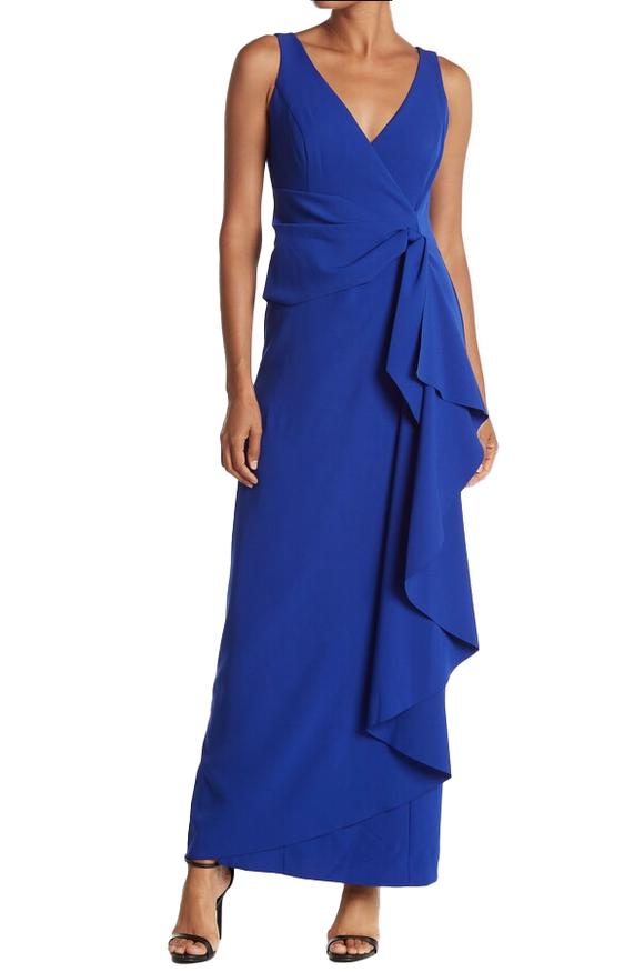 marina royal blue cascade ruffle gown