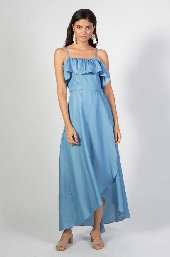 L - marmalade blue ruffle high low dress