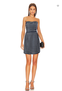 6 - naf naf navy striped strapless cocktail dress