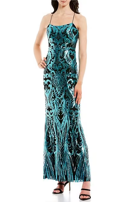next up prom dress Illusion Corset Bodice Cowl Neck A-Line Dress