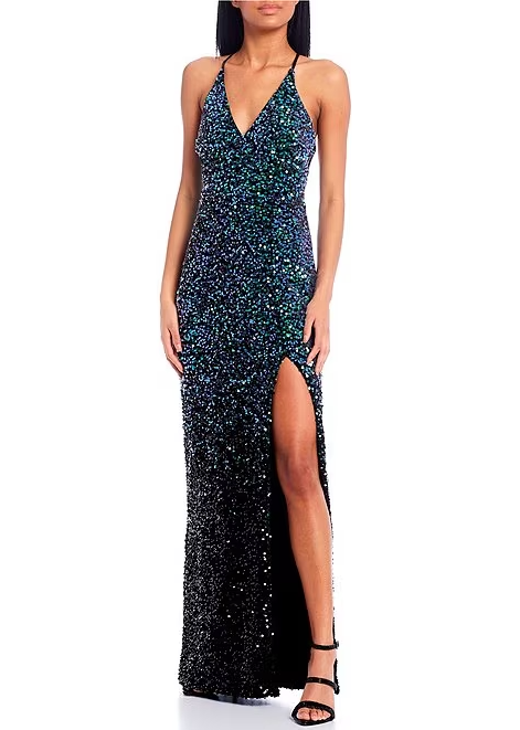 1 - pear culture green & black ombre sequin gown