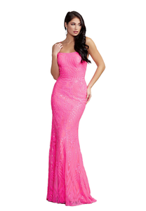4 - pg hot pink patterned iridescent sequin gown