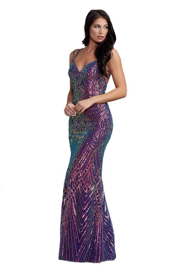2 - pg purple iridescent geometric sequin gown