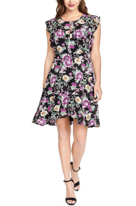 0 - rachel roy black floral flounce dress