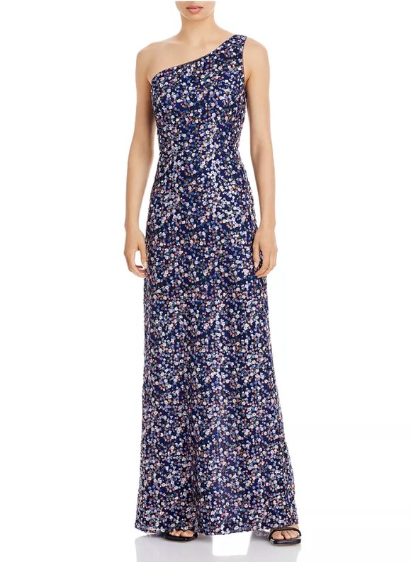 4 - ramy brook olivia navy sequined one shoulder gown