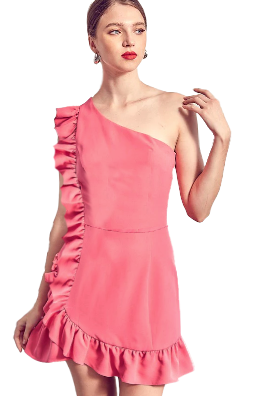 L - ruby rox pink one shoulder ruffle dress