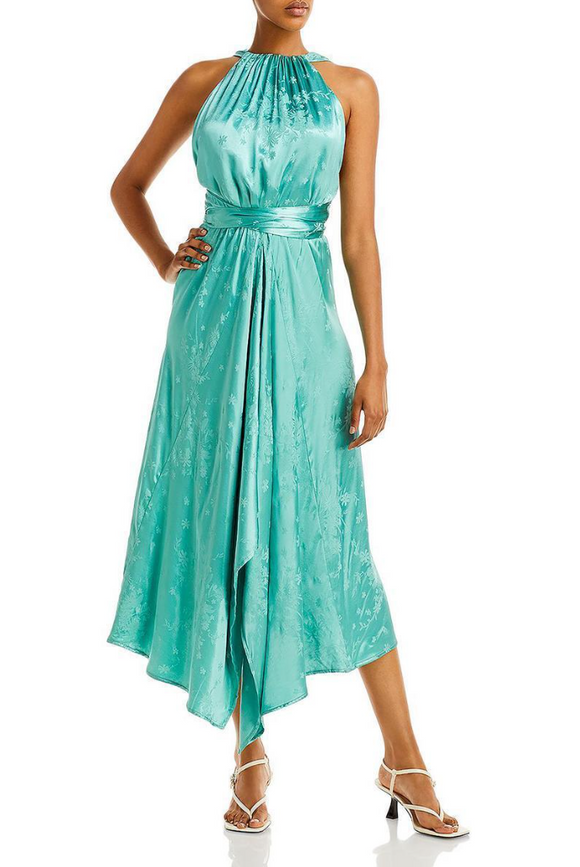 L - sabina musayev bright green halter midi dress