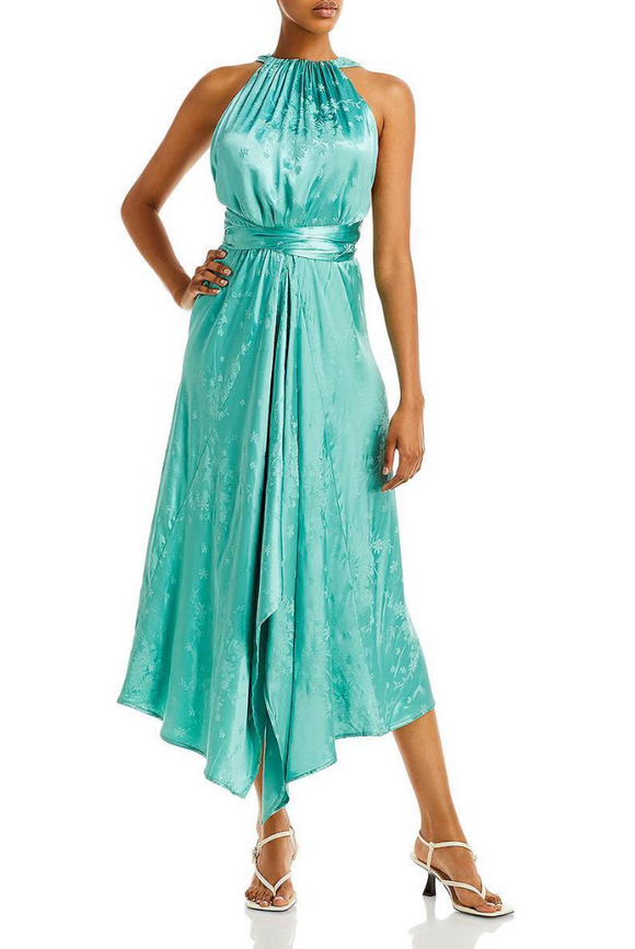 L - sabina musayev green satin jacquard halter midi dress L - sabina musayev green satin jacquard halter midi dress