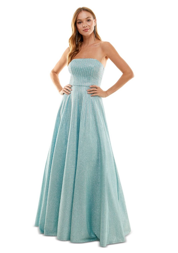 7 - say yes to the prom light blue embellished ball gown