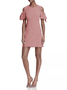 M - she + sky dusty pink cold shoulder dress