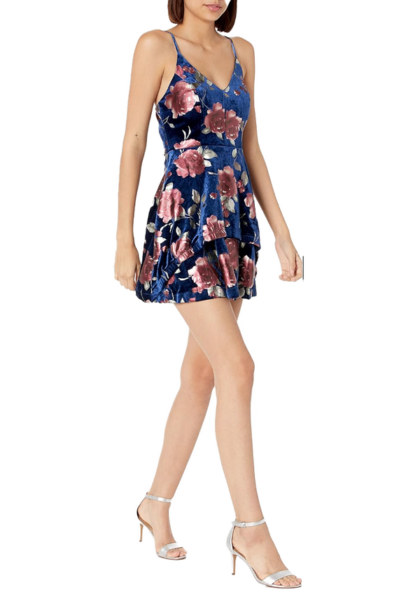 11 - speechless blue & pink floral fit & flare dress