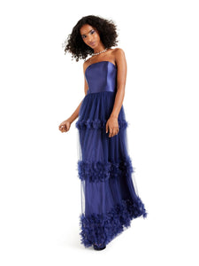 0 - speechless navy strapless floral tulle gown