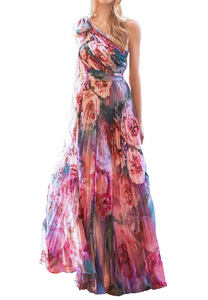 S - ssb red one shoulder floral gown