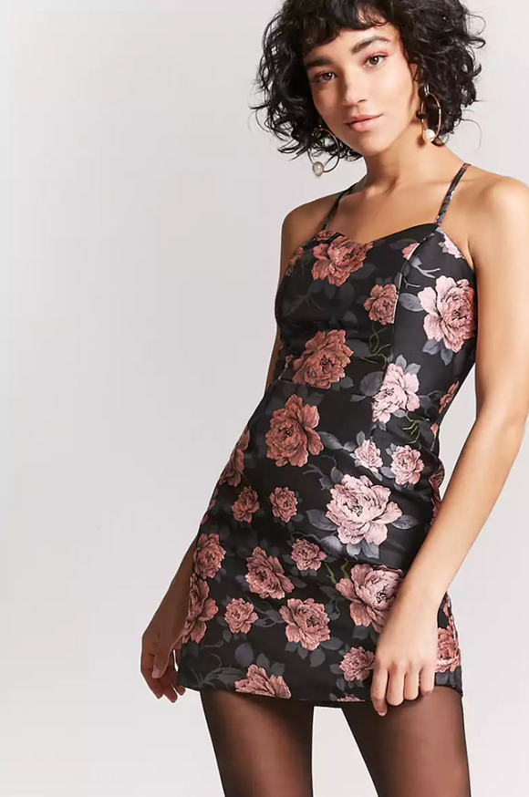 M - ssb black & pink floral mini dress