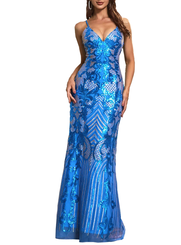 M - ssb blue & gold sequin gown