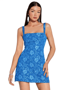 S - ssb blue floral jacquard mini dress