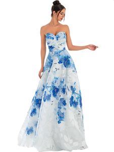 12 - ssb blue strapless floral ball gown