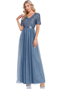 XL - ssb light blue embellished tulle gown