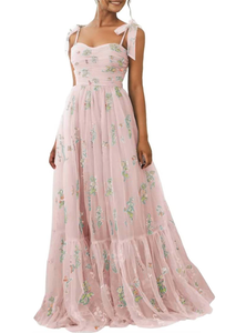 16 - ssb pink floral embroidered tulle gown