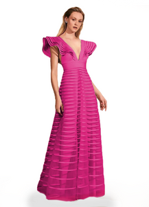 4 - ssb pink striped ruffle sleeve gown