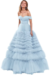 2 - ssb powder blue off the shoulder tiered tulle gown