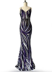 14 - ssb purple & gold sequin mermaid gown