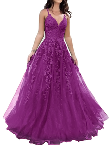 6 - ssb purple lace applique tulle ball gown