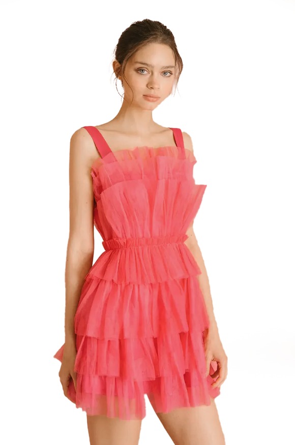 XL - storia hot pink ruffle tulle party dress