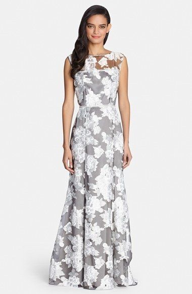 8 - tahari grey & white organza gown