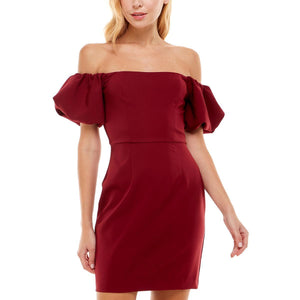 S - teeze me red off the shoulder puff sleeve dress