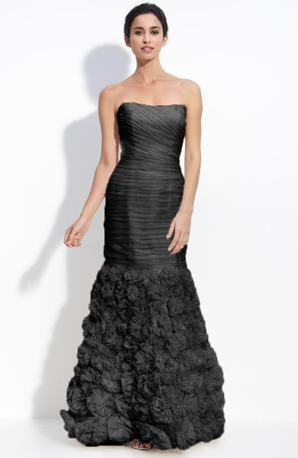 2 theia black strapless rosette mermaid gown