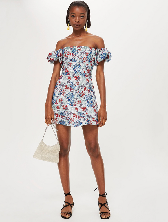 2 - topshop floral jacquard puff sleeve dress