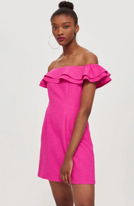 6 - topshop hot pink off the shoulder ruffle dress